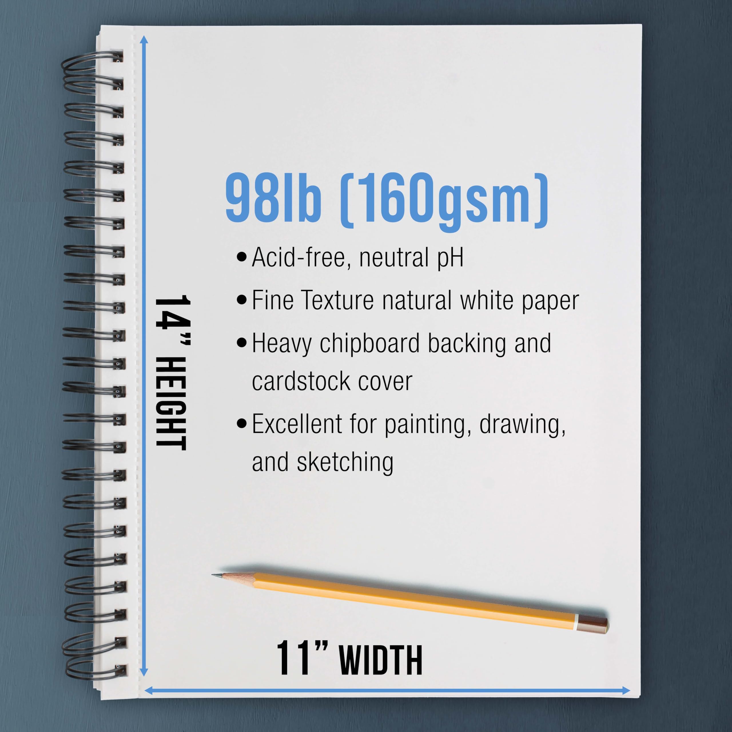 U.S. Art Supply Lot de 2 carnets de croquis de 27,9 x 35,6 cm, 60 feuilles, 44,5 kg (160 g/m²) – Reliure à spirale, perforé, sans acide – Croquis d'artiste, dessin, peinture aquarelle, acrylique,