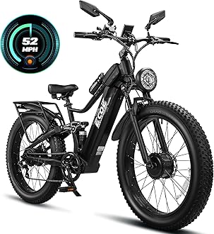 5000W Dual Motor Electric Bike for Adults 52MPH with 60V 32AH Battery, 26x4 Fat Tire All Terrain Ebikes, Full Suspension E Bike, SHM 7-Speed Gear Electric Bicycle 63V-4