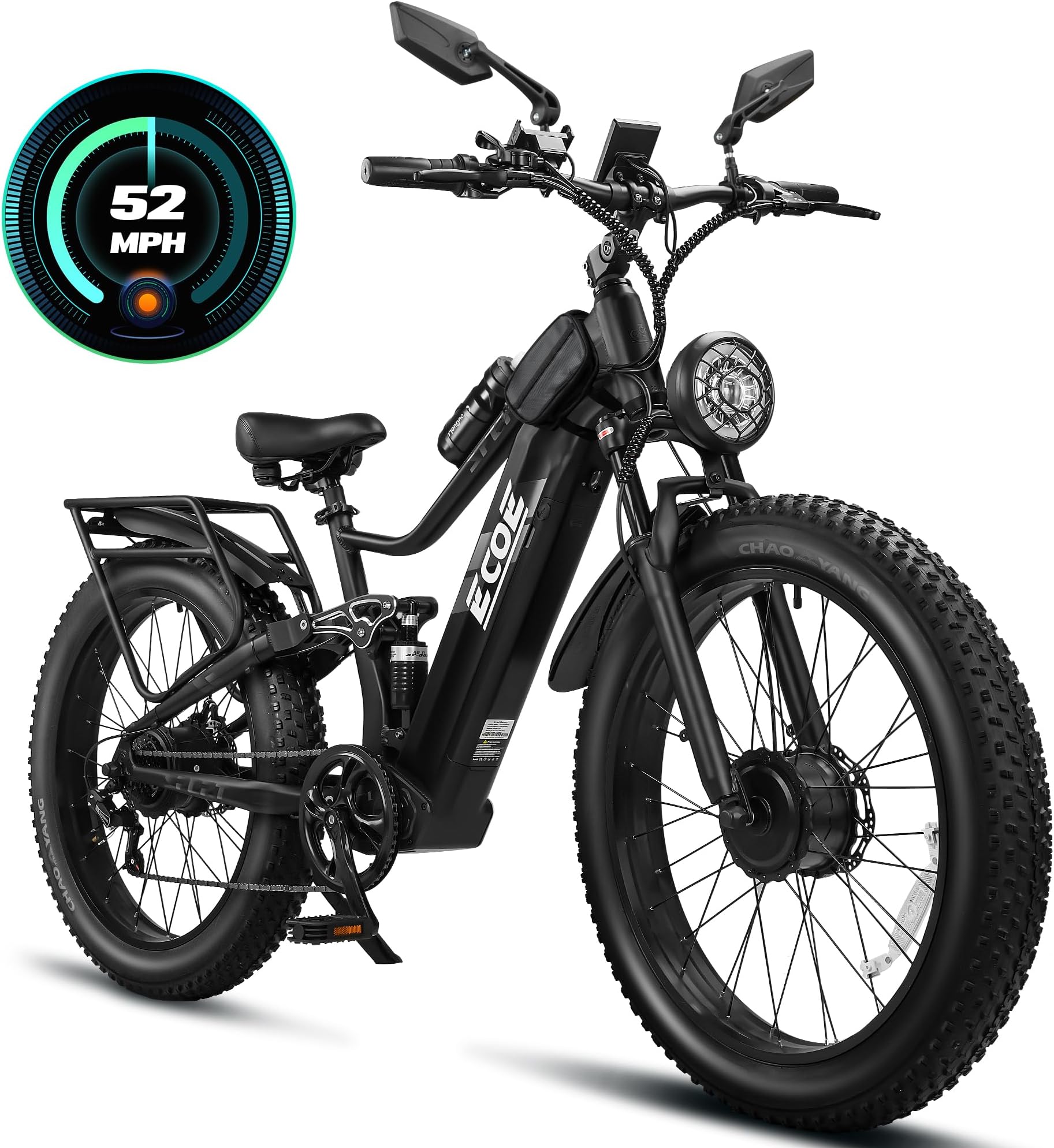 5000W Dual Motor Electric Bike for Adults 50MPH with 60V 32AH Battery, 26x4 Fat Tire All Terrain Ebikes, Full Suspension E Bike, SHM 7-Speed Gear Electric Bicycle 63V-3