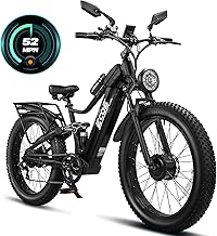Bicicleta eléctrica de doble motor de 5000 W para adultos, 52 MPH con batería de 60 V 32 AH, llantas eléctricas todo terreno de 26 x 4, bicicleta eléctrica de suspensión completa, bicicleta eléctrica