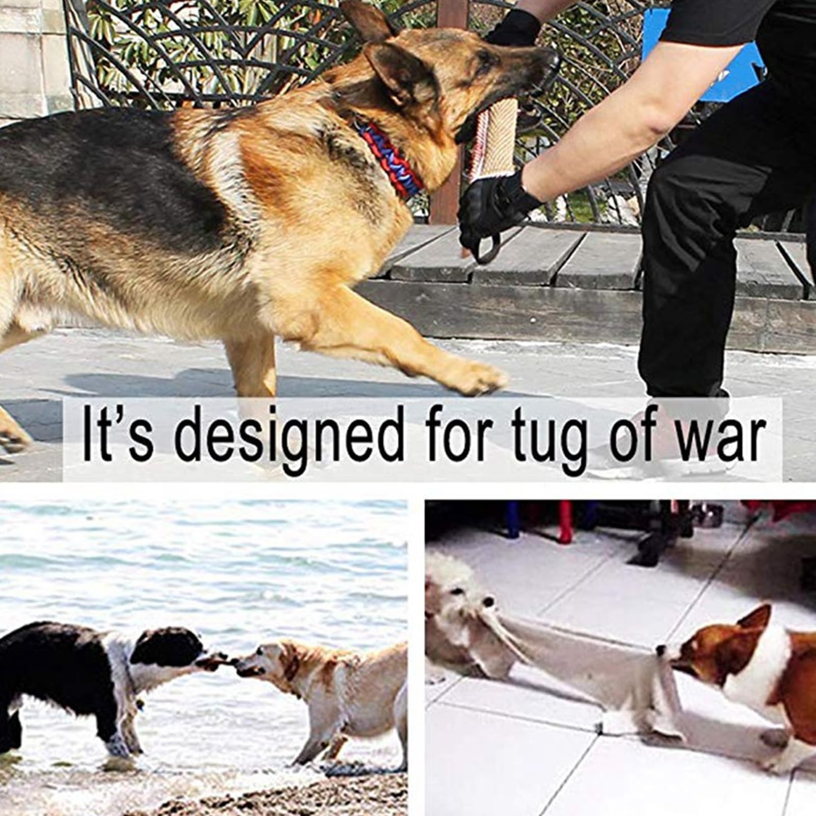 Training Jute Tug Toy 2 Handles Pull Rope for Dog Training for Puppies and Smaller Dogs Tear Linen Dog Training Tool (Blue Border Footprint Pattern)