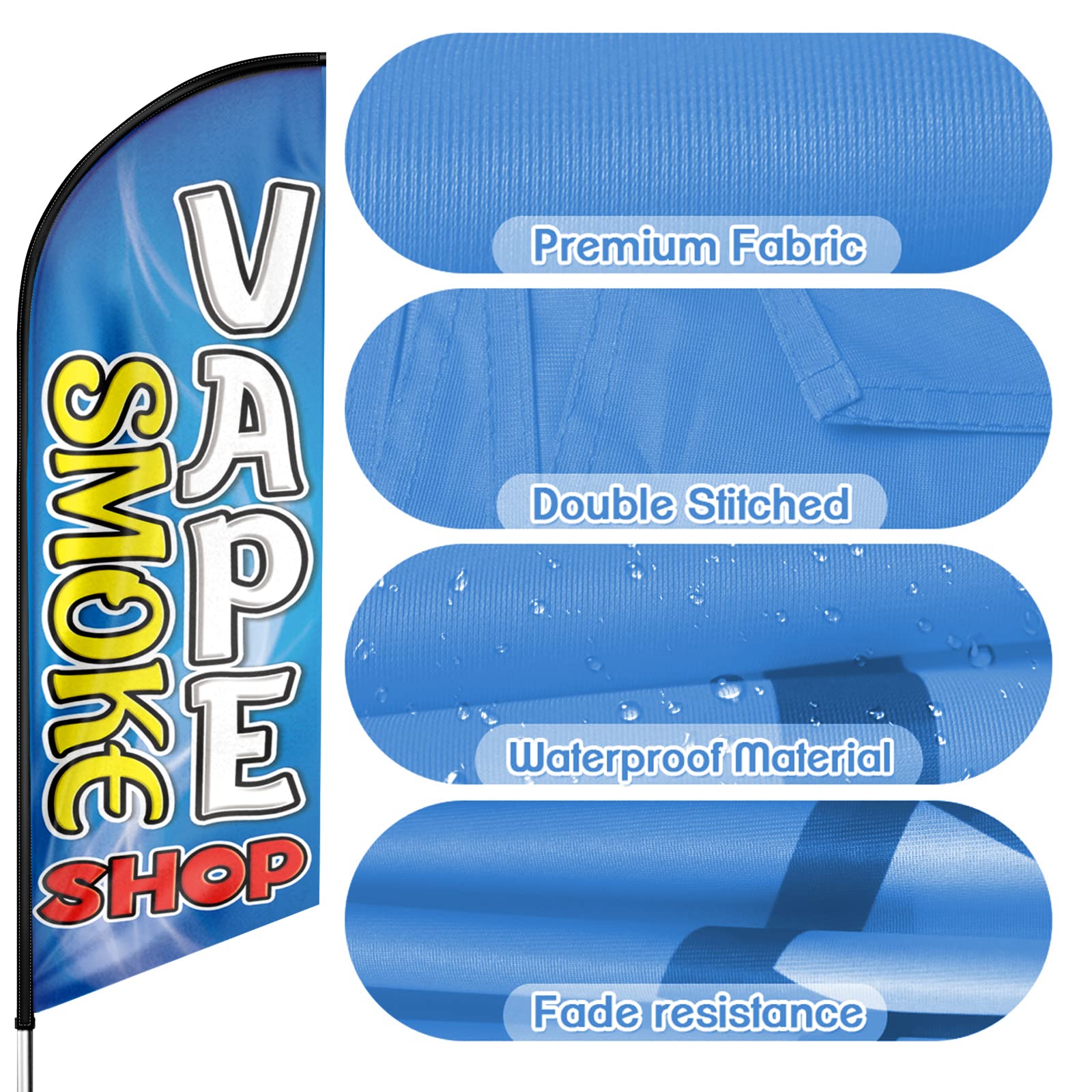 FSFLAG Vape Shop Swooper-Flagge, 2,4 m, Smoke Shop, Werbefeder, Vape, Rauchladen-Banner, Schilder für Unternehmen und Schaufenster (nur Flagge)