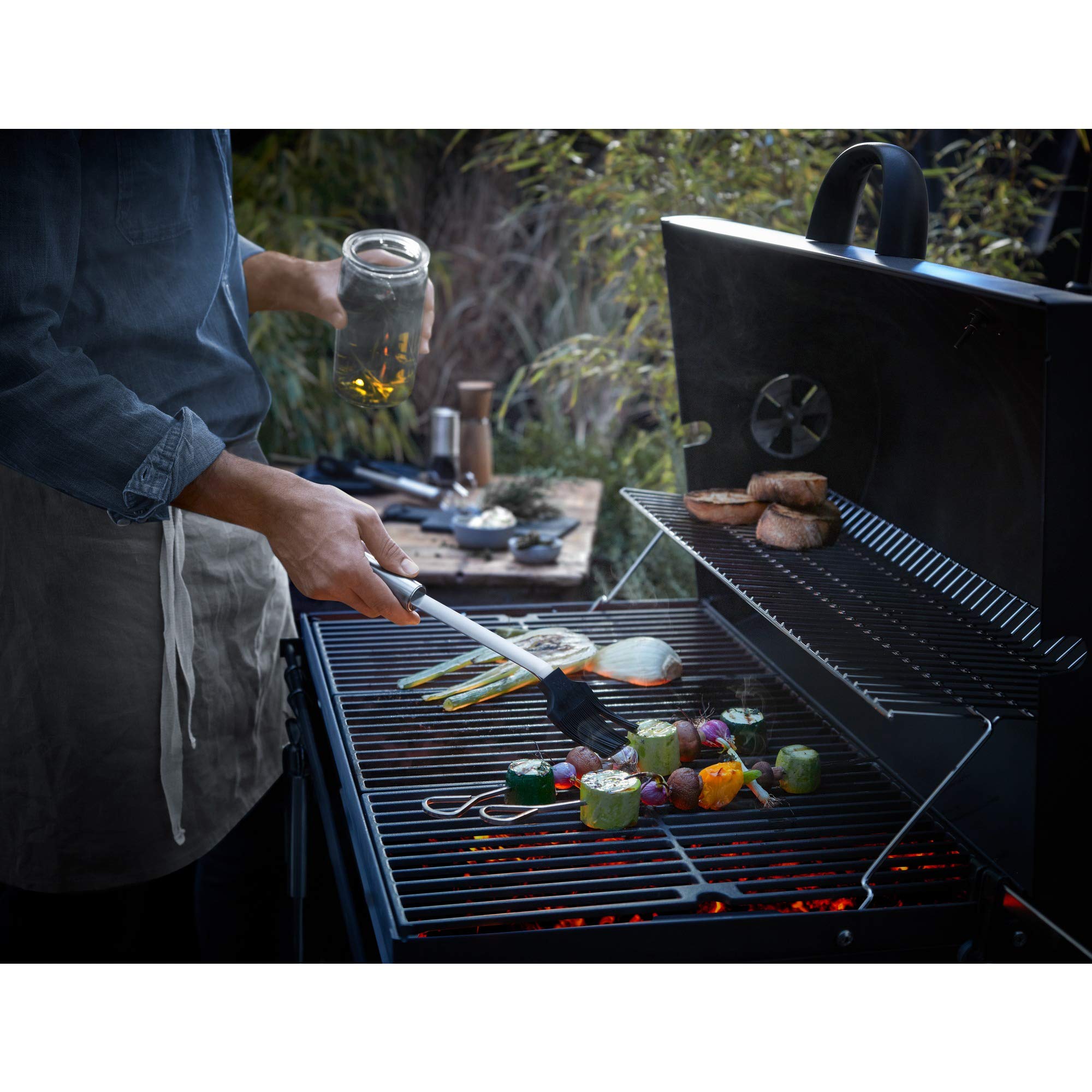 WMF Pędzel do marynowania BBQ długi 38 x 5,5 cm, pędzel do grilla, pędzel z silikonowym włosiem, stal nierdzewna Cromargan, równomierne marynowanie