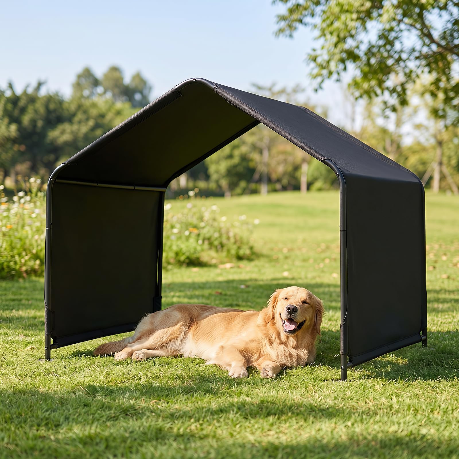 COSTWAY Cuccia per Cani da Esterno in Tessuto Oxford (Nero) | Tenda da Esterno con Tetto Impermeabile per Animali Domestici