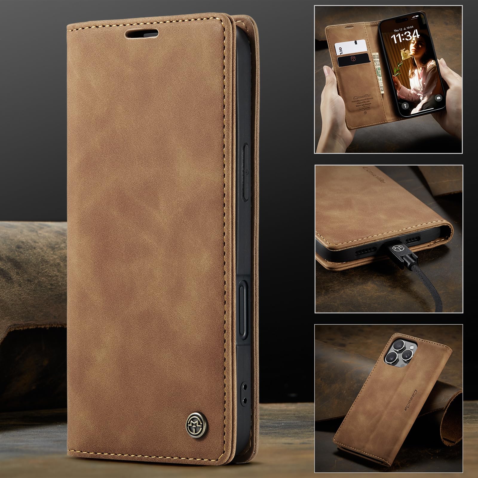 Monweicz Cover Compatibile con IPhone 16 Pro Max, Custodia Portafoglio con Slot per Scheda, Protezione Completa Premium in Pelle PU, Flip Libro Magnetica IPhone 16 Pro Max, Marrone