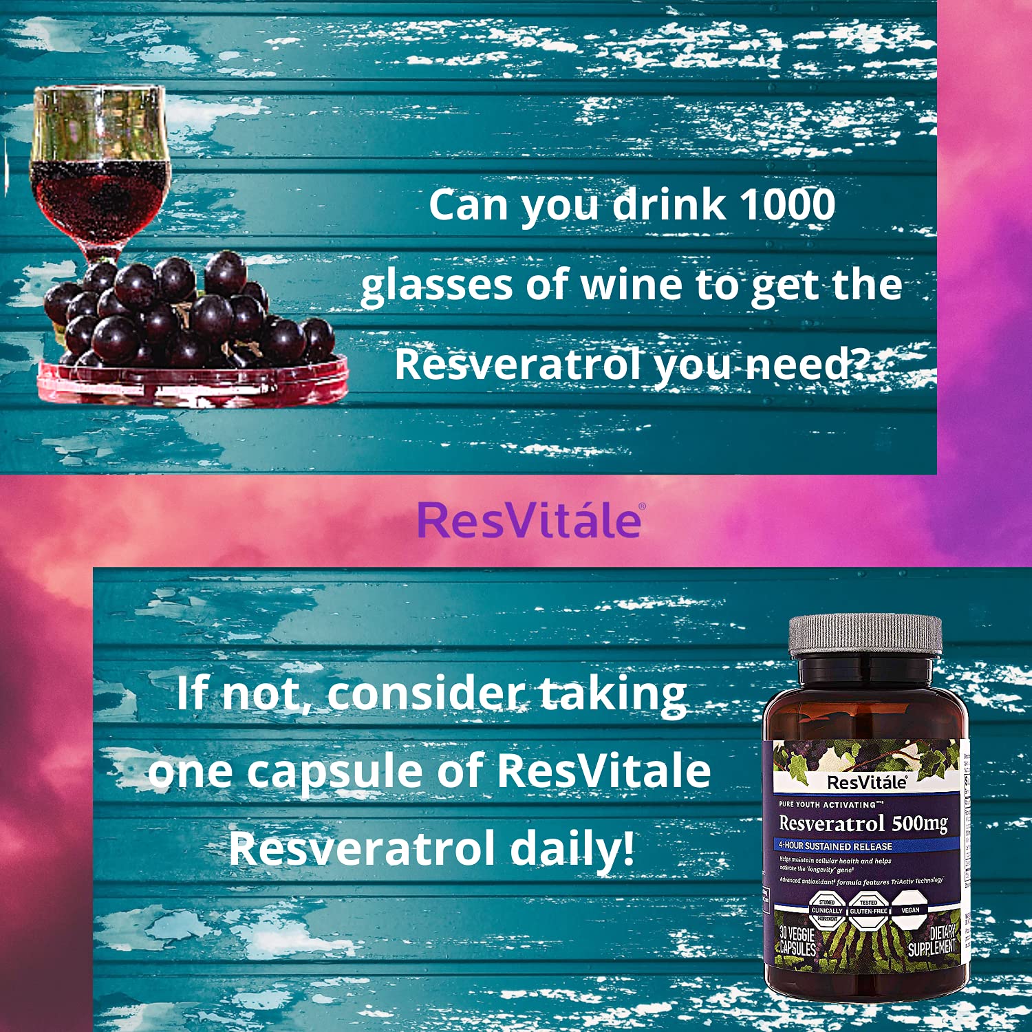 ResVitale Resveratrol 500mg Anti Aging Skin Care Antioxidants