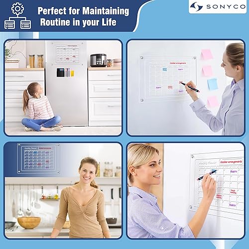 Miniatura 6 de Paquete de 2 calendarios magnéticos para refrigerador, con impresión UV, calendario acrílico mensual y semanal de 16 x 12 pulgadas para refrigerador