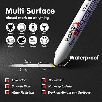 Sipa 12 Pack Permanent Waterproof Weather Resistant Solid Paint Markers