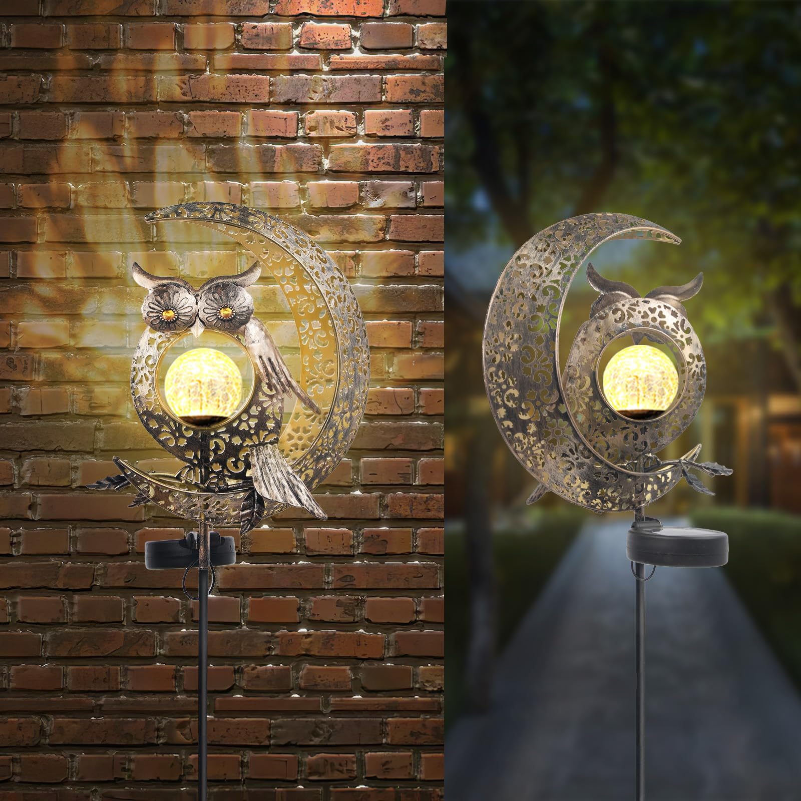 targetone Owl Moon Solar Lights for Outdoor Garden Decoration, IP55 Waterproof Patio Decoration Garden Lights for Outdoor Ball, Patio, Yard, Lawn