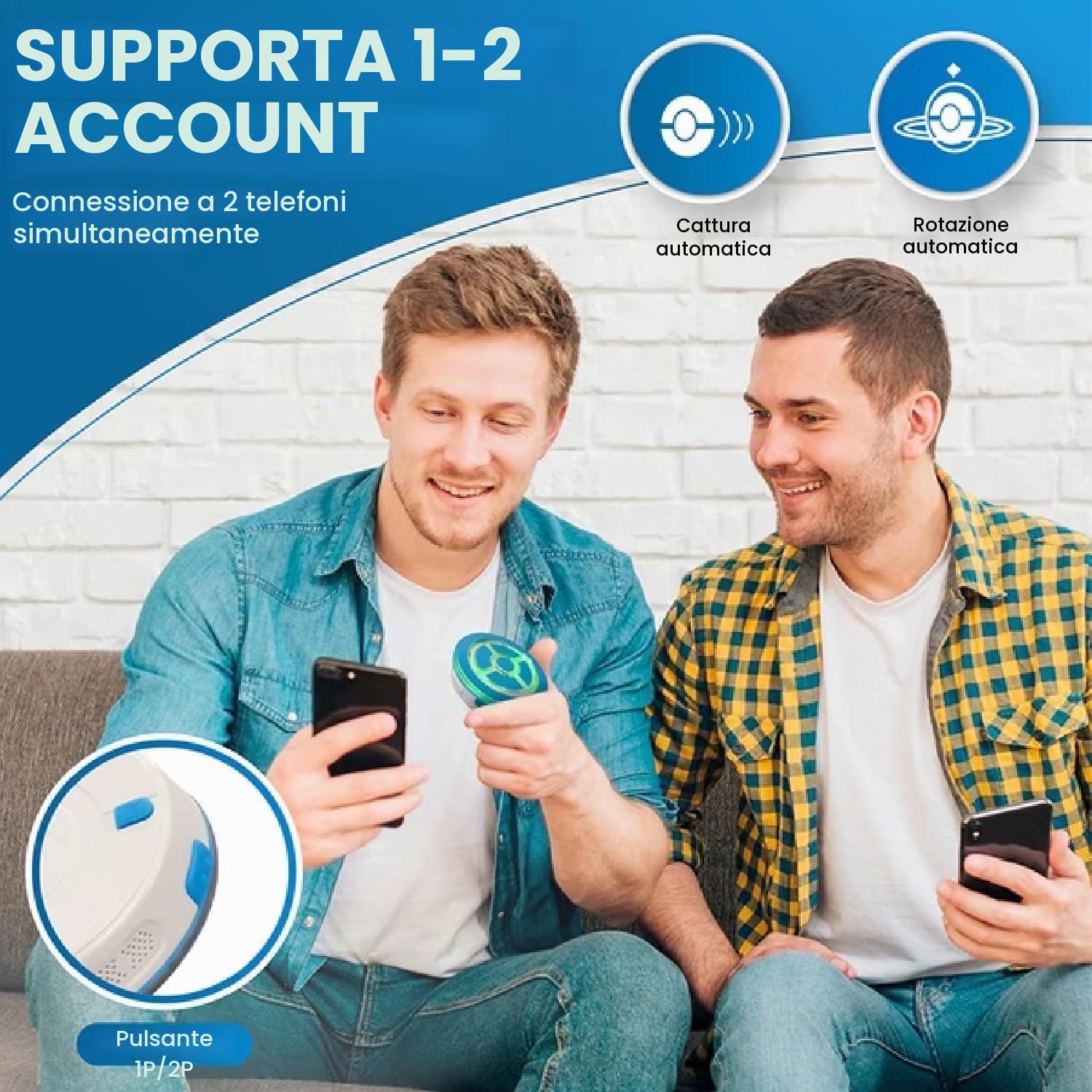 MEGACOM DuoMon 3 Versione Pro-Caricamento senza fili, Rotazione Automatica/Cattura Automatica/Dispositivo Bluetooth per Account Doppi per Poké Go, Portata di 20m, Compatibile con iOS 14+/Android 8+