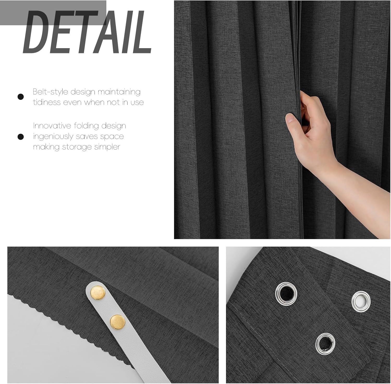 AJAZZ Magnetic Folding Shower Curtains Acordion Shower Curtain Fabric Polyester Waterproof Shower Curtains Suitable for Family Hotel Homestay Bathroom (Black,77" W x 72" L) 1 Panel