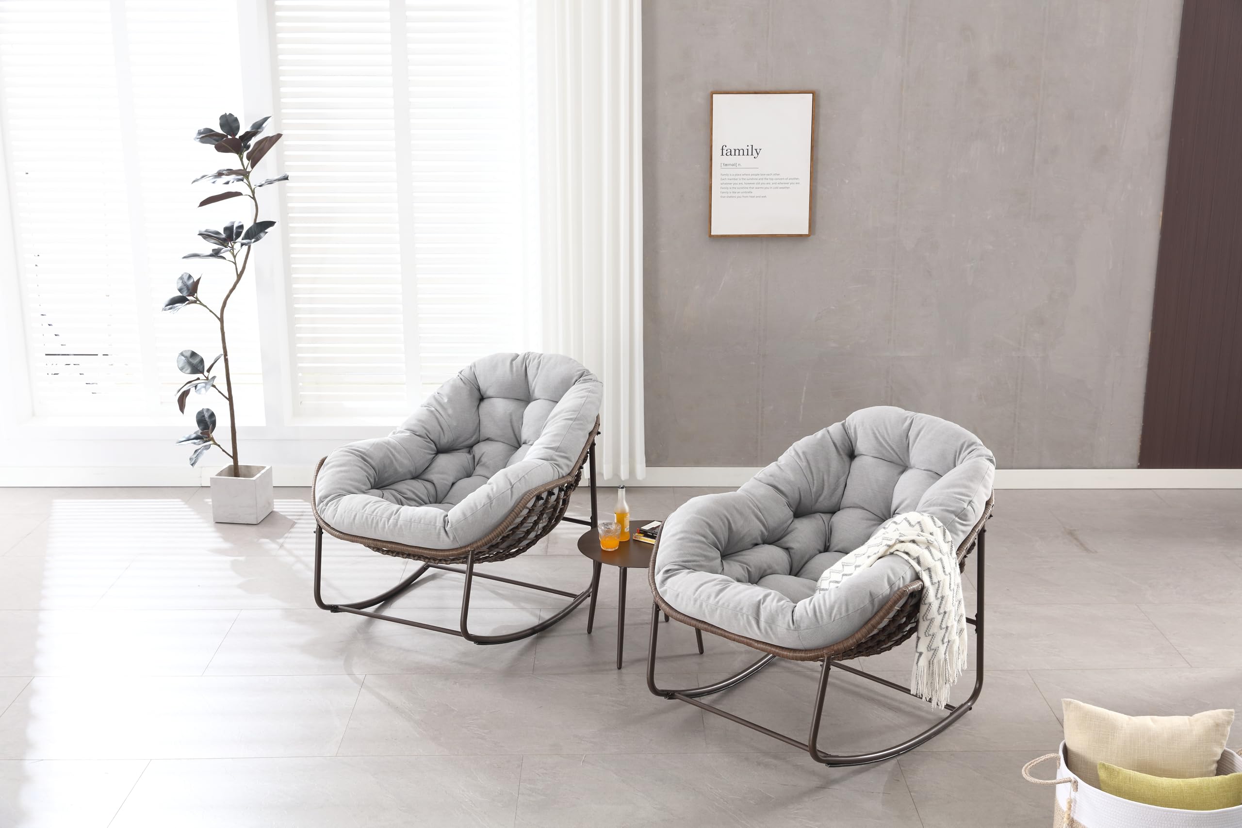 Silla Mecedora de Exterior con Ratán, Jardín y Terraza, Gris, 78x106x90 cm