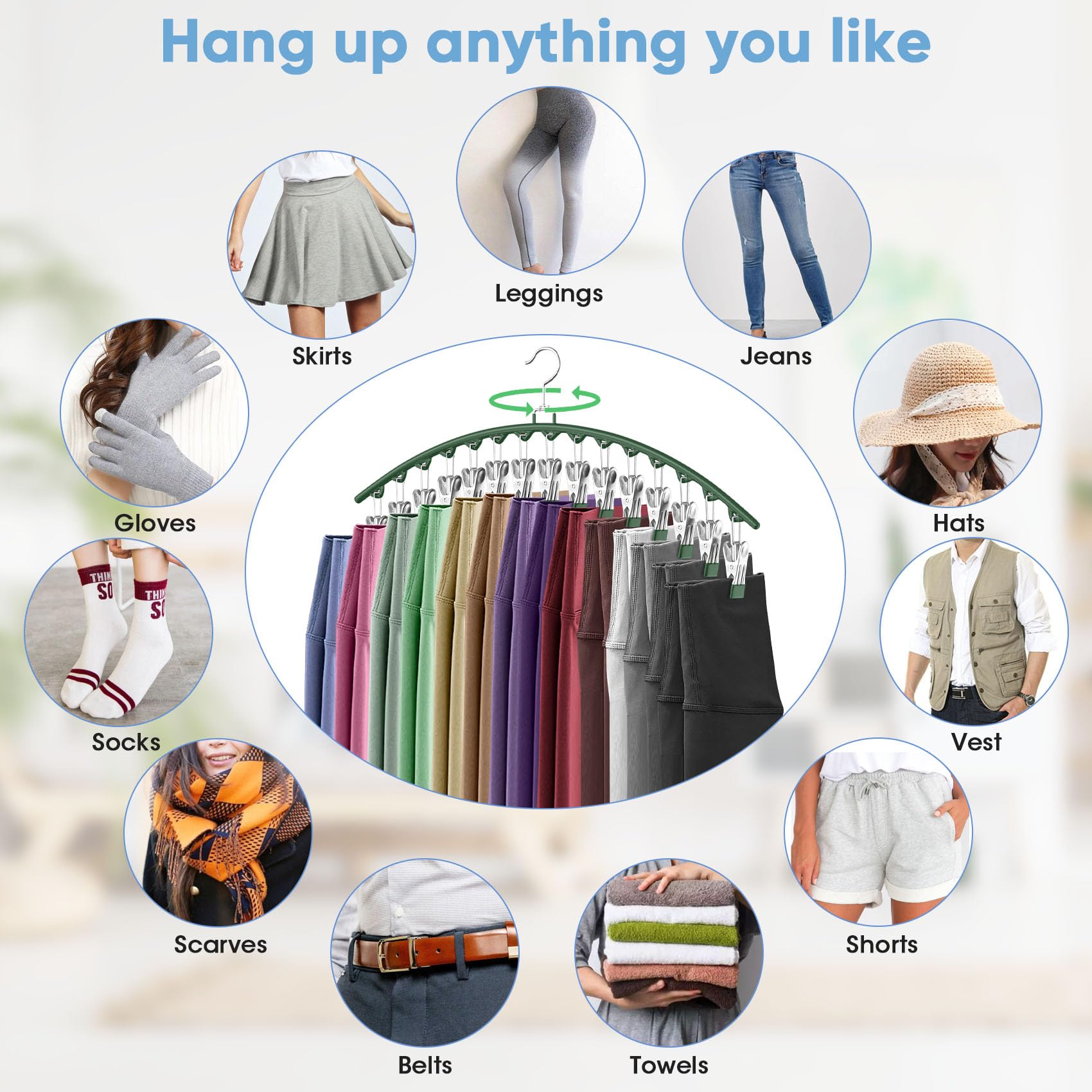 Organizer na legginsy do wieszania w szafie, wieszaki na spodnie z 15 klipsami, pomieści 45 legginsów, szortów, spódnic, dżinsów, czapek, wieszaków na spodnie, oszczędzających miejsce, organizery do