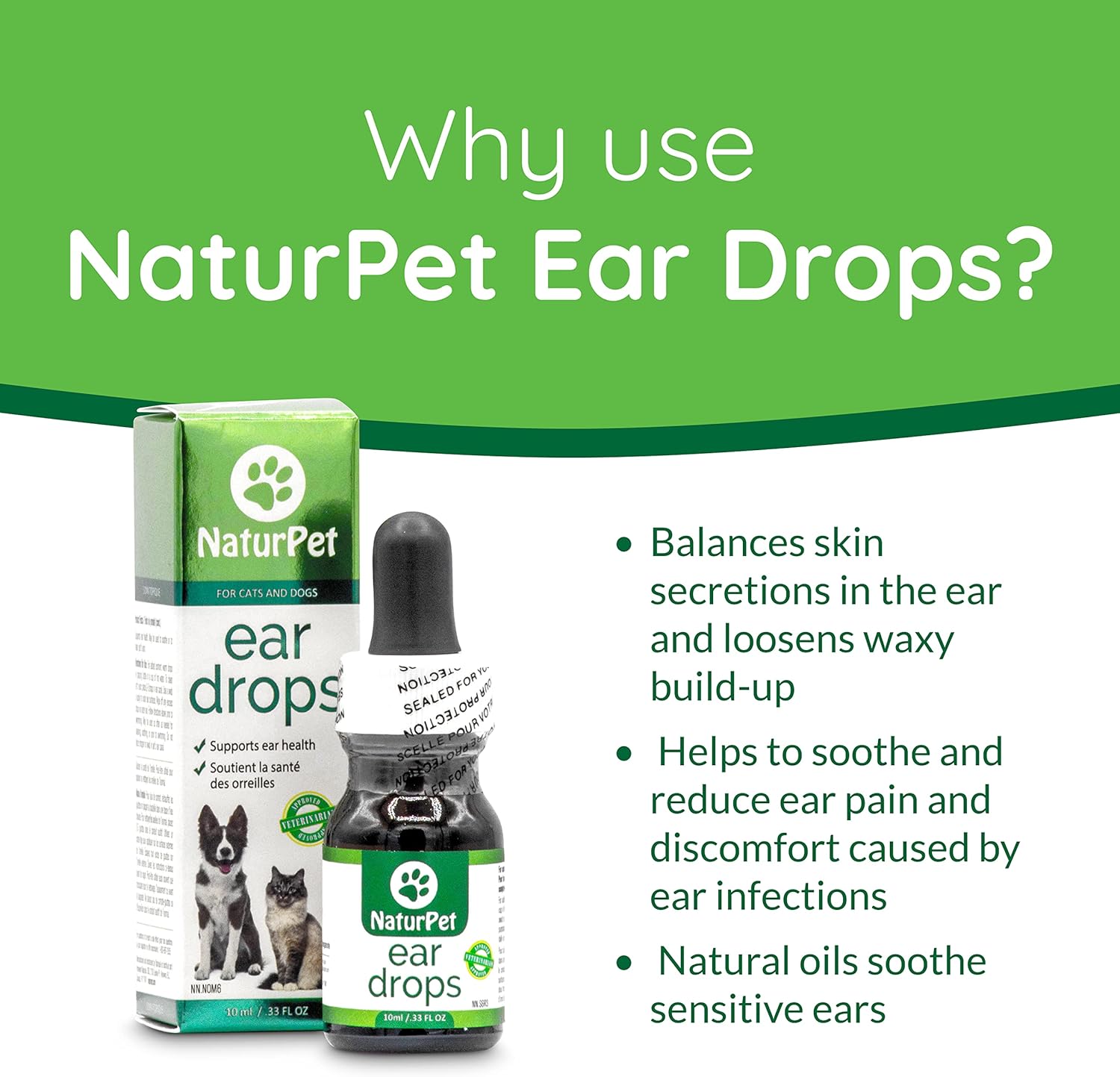 NaturPet Ear Drops for Dogs & Cats | Use for Cleaning, Prior to Swimming, Stinky, Smelly Ears, Itchy Ears | All Natural Herbal Drops 10mL : Pet Supplies