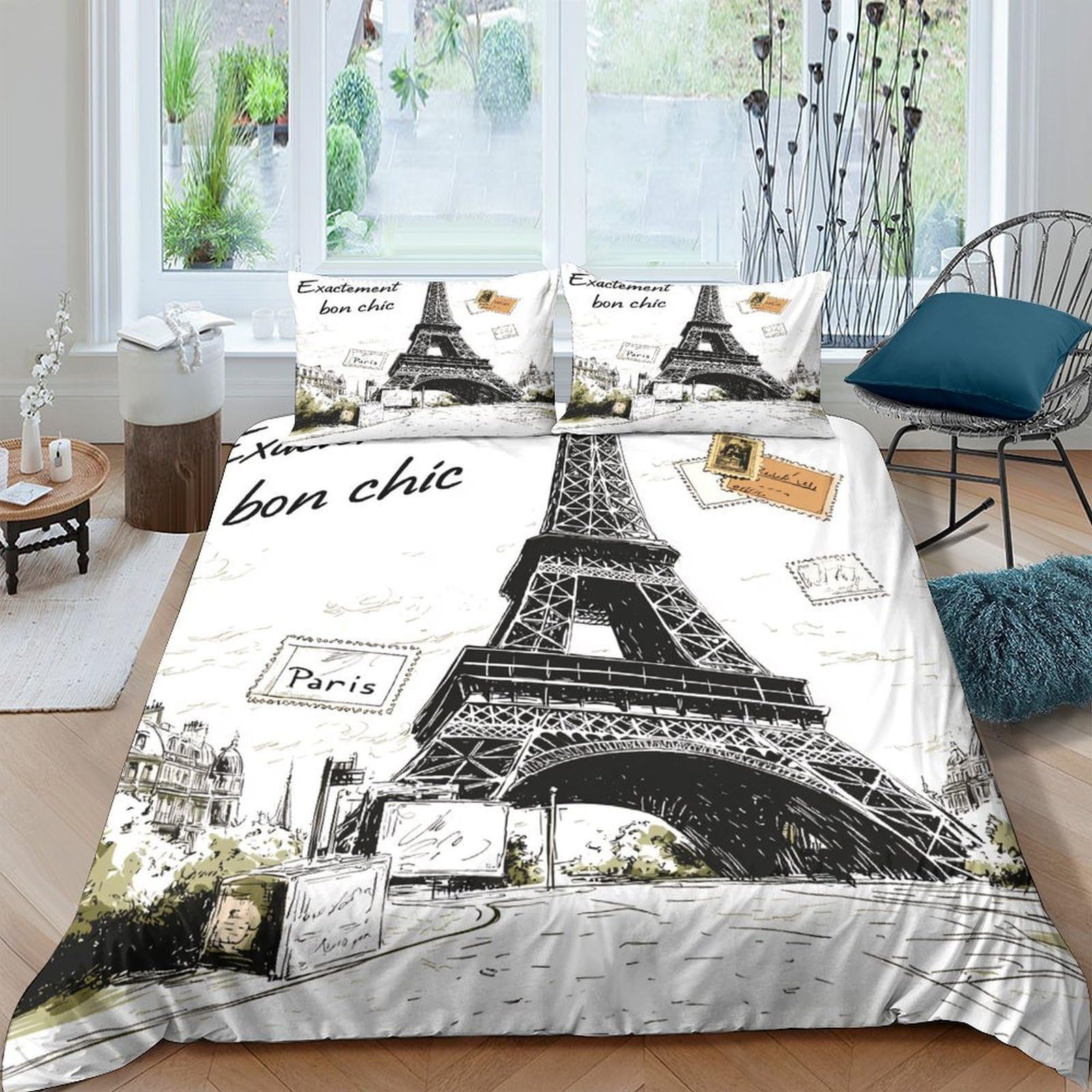 Ctjqhvkz Style-9 3D Printed Eiffel Tower Fitted Sheet Microfiber Soft Paris Sketch Bed Cover For Bedroom Dorm Mattress Protection Decor Single（135X200cm）