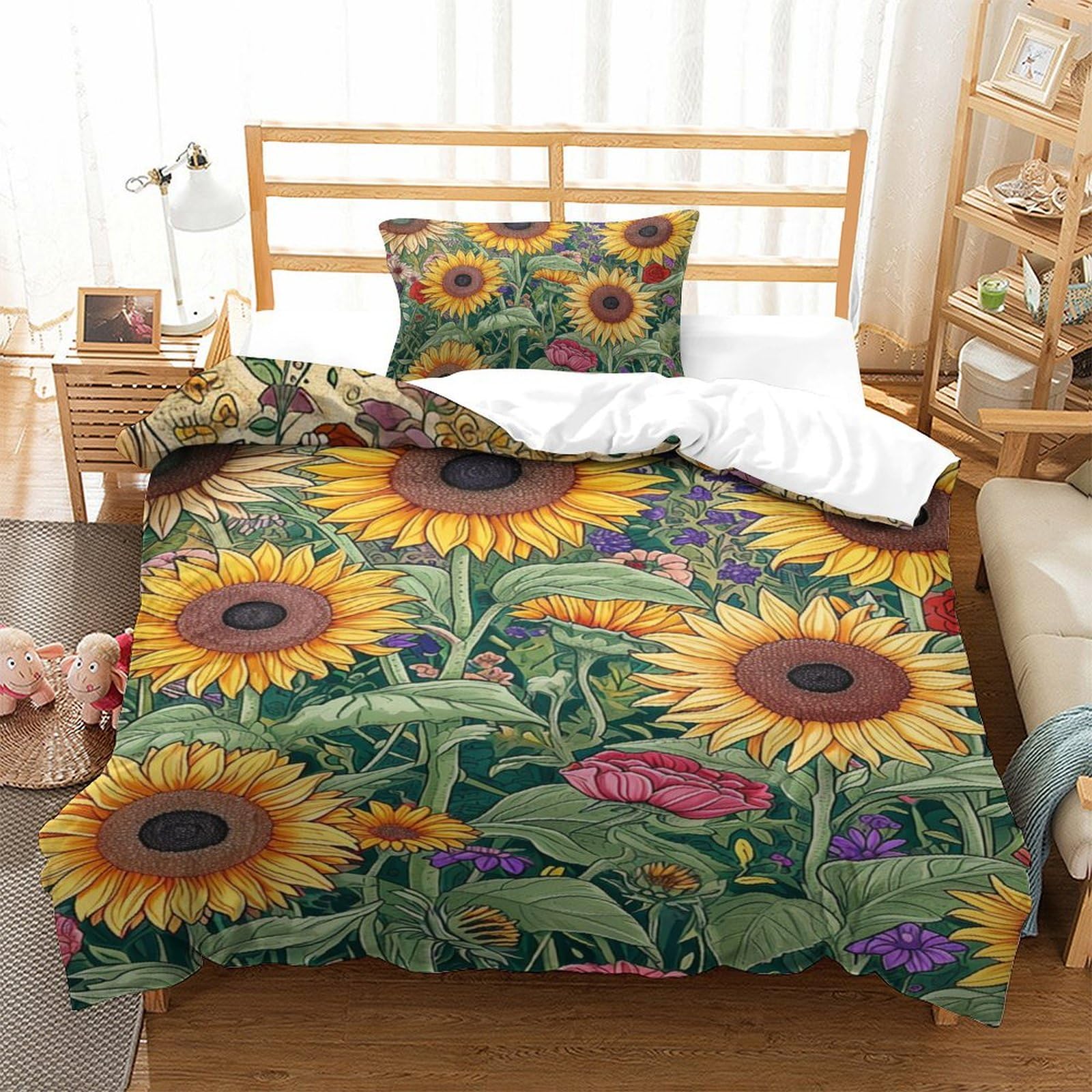 Housse de couette tournesol microfibre anti-transpiration pour literie single 135x200