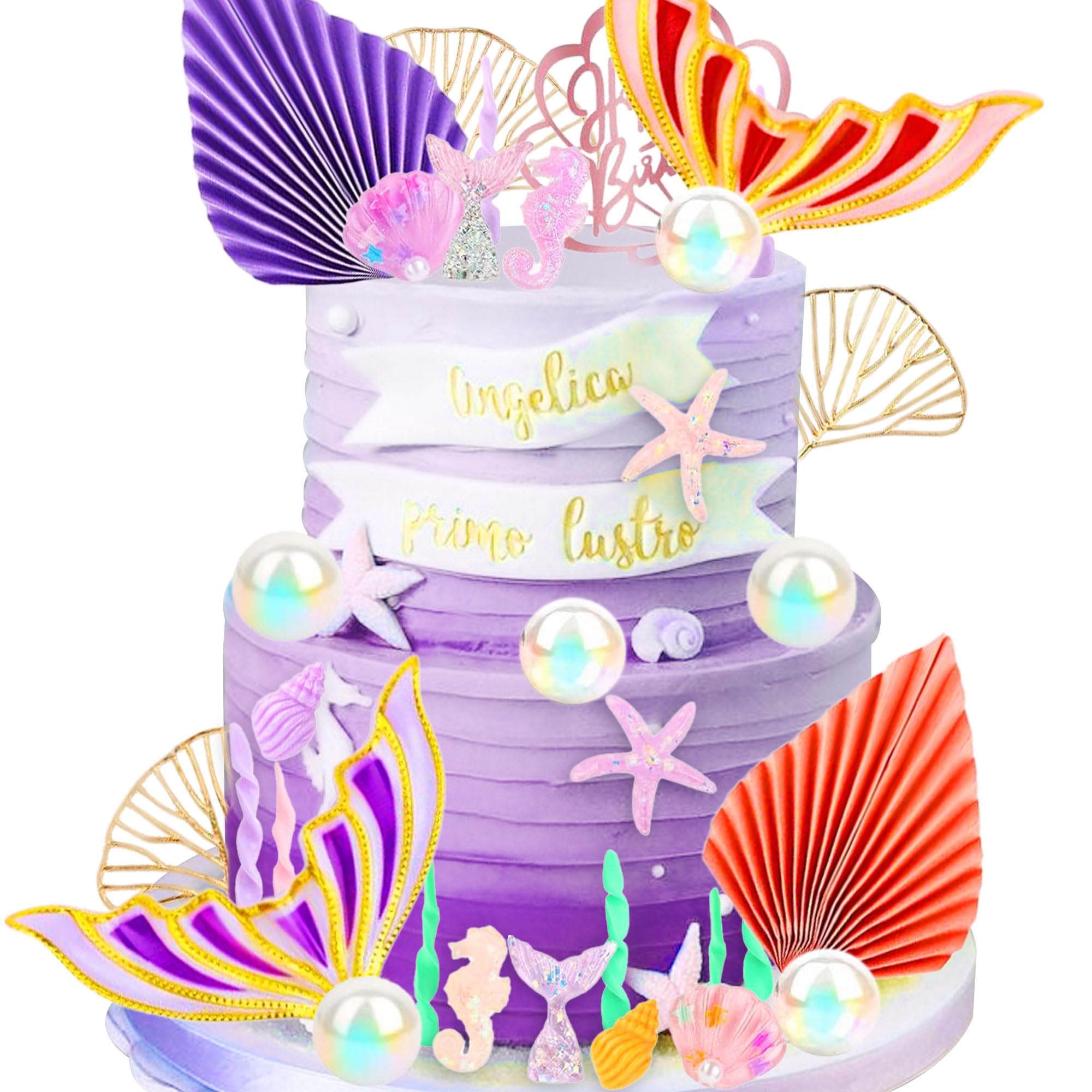 35PCS Under the Sea Cake Decoration Seashell Cake Topper Mermaid Tail Cake Topper Mermaid Party Supplies