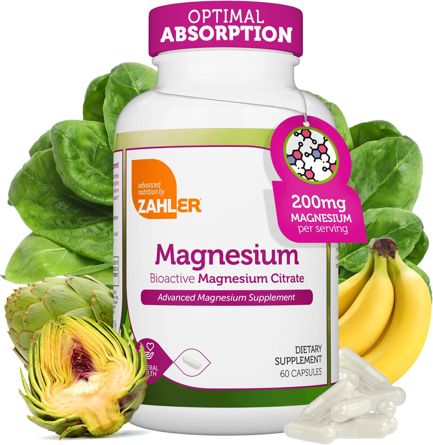 Zahler - Magnesium Supplement Capsules 200 mg (120 Count) Certified Kosher Bioactive Magnesium Citrate for Max Absorption - Natural Magnesium Mineral for Men & Women - Best Magnesium Supplements