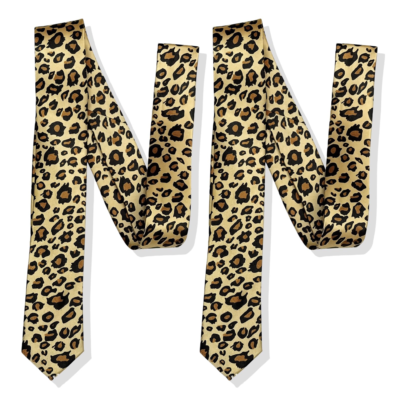 Shensuii Men's Brown 2Pcs Leopard Print Tie For Skinny Leopards Print Tie, Unique Leopard Tie For Formal Wedding Business Fancy Dress And Parties