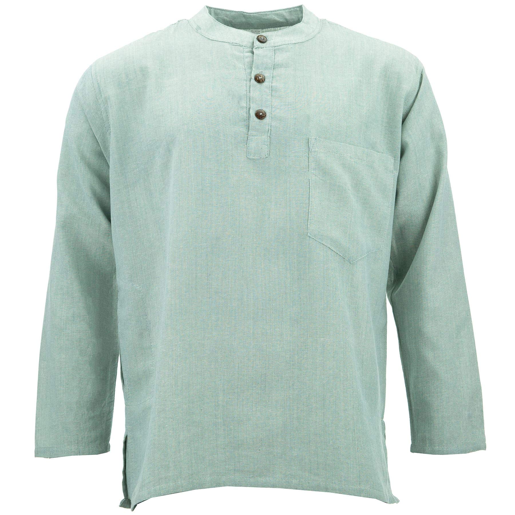 Loudelephant Grey Cotton Grandad Collar Shirt - (Large)