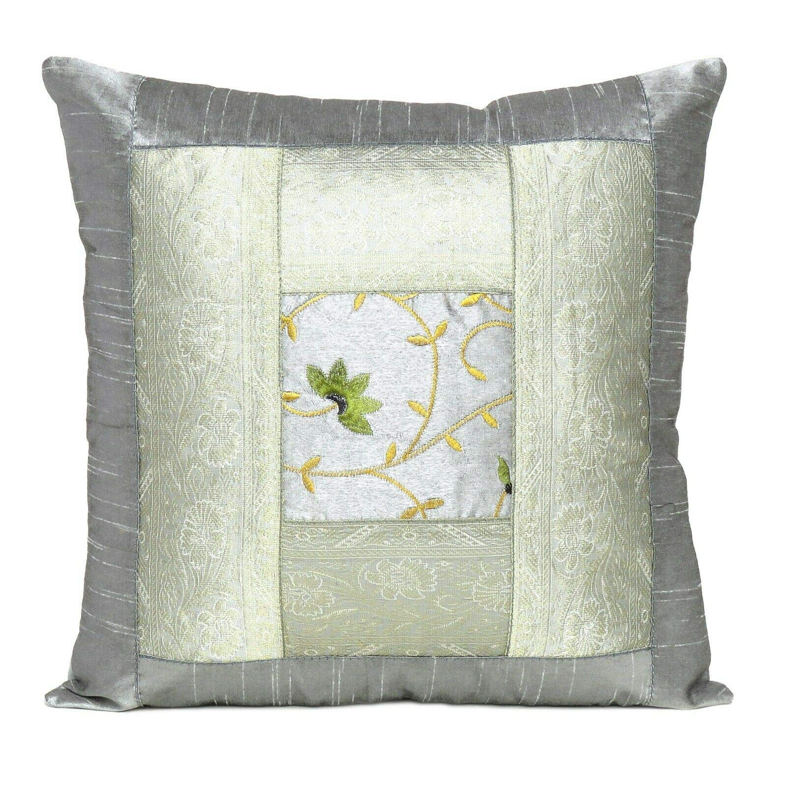 Set 5 Federe In Seta Con Ricamo Etnico Indiano - 41x41 Cm, Marubhumi - 2