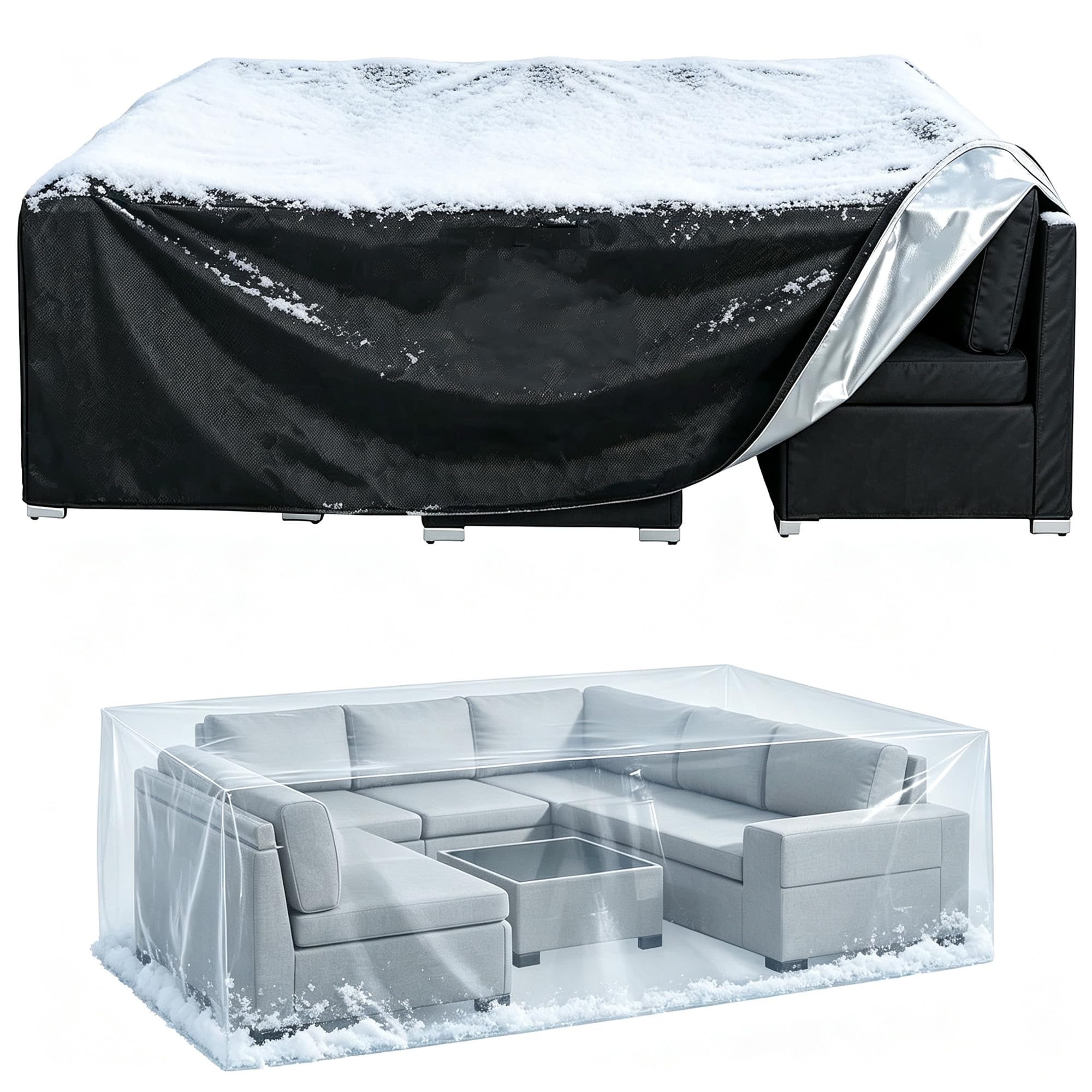 Housse Salon de Jardin Exterieur, 230x200x90cm/LxIxH Housse Table de Jardin Oxford 420D, Revêtement PU Imperméable, Sangles & Cordon Anti-Vent, Anti-UV, Rectangulair Bache Table Exterieur