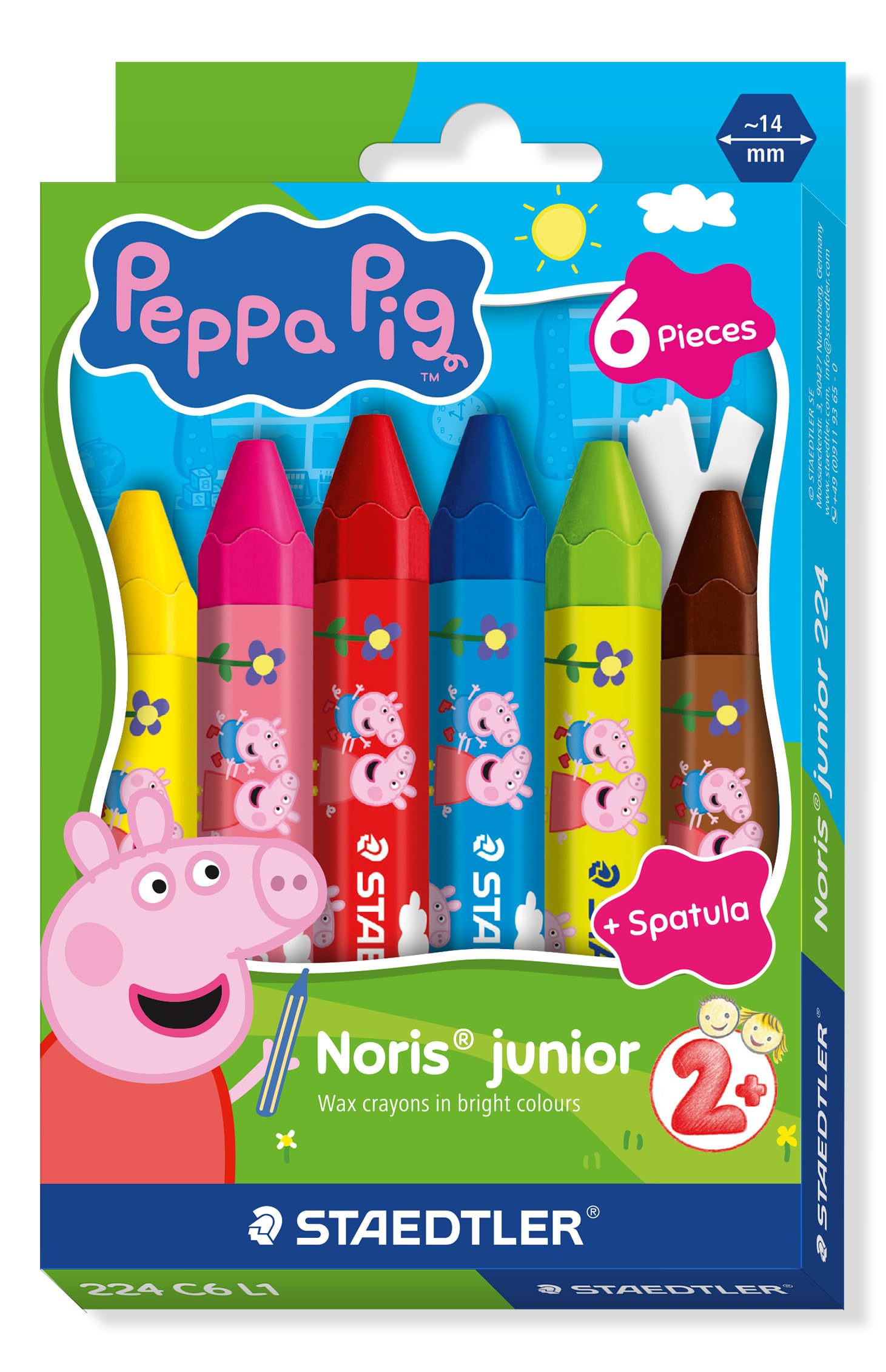 STAEDTLER Noris junior pastelli a cera Peppa Pig set da 6 – pastelli spessi per colorare grandi superfici e tecniche creative – per le piccole mani