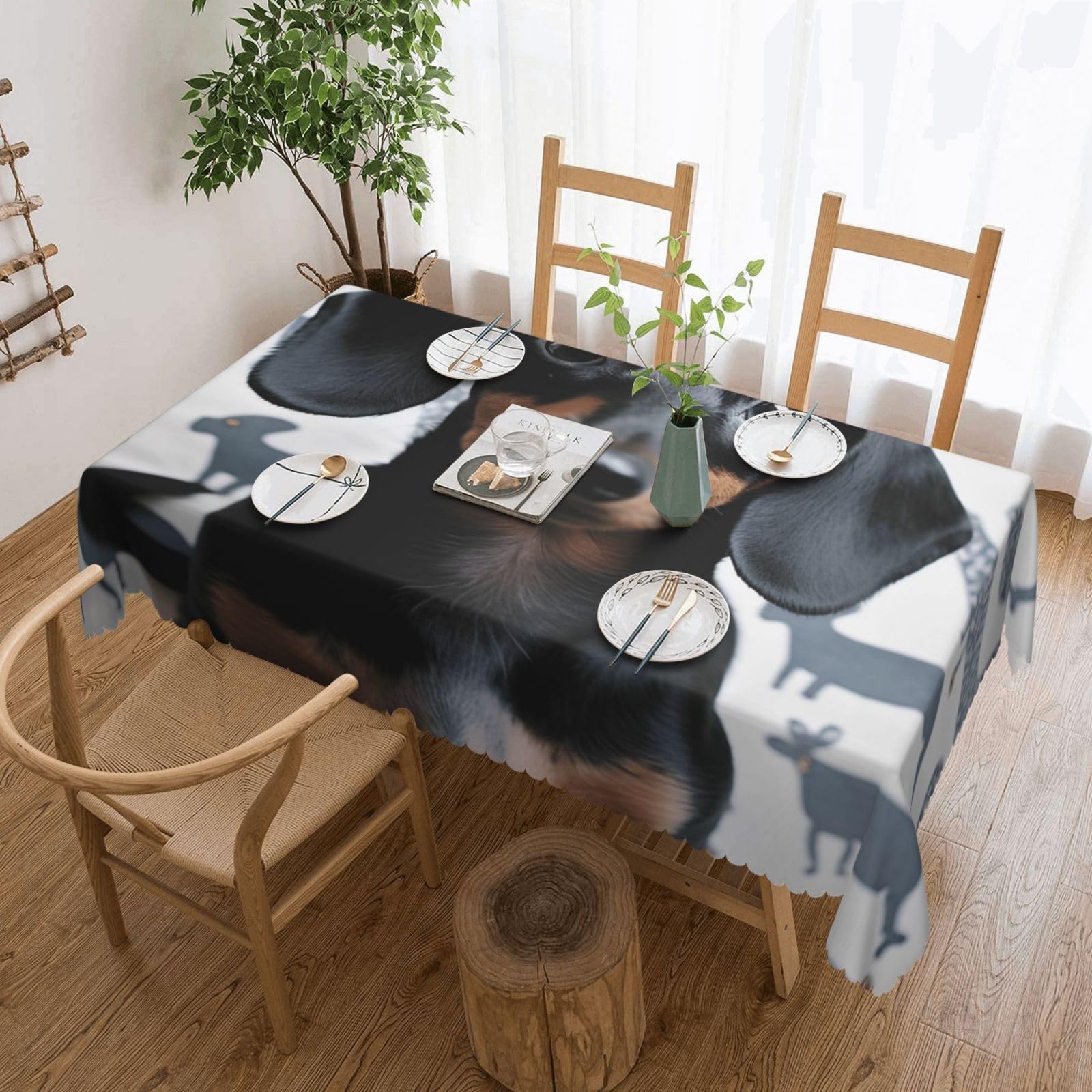WPKJU Cute Dachshund Dog Printed Rectangle Tablecloth 72x54 Inch with Lace Trim, Water-Resistant Washable Table Cover for Farmhouse Weddings, Outdoor Picnics & Holiday Dining