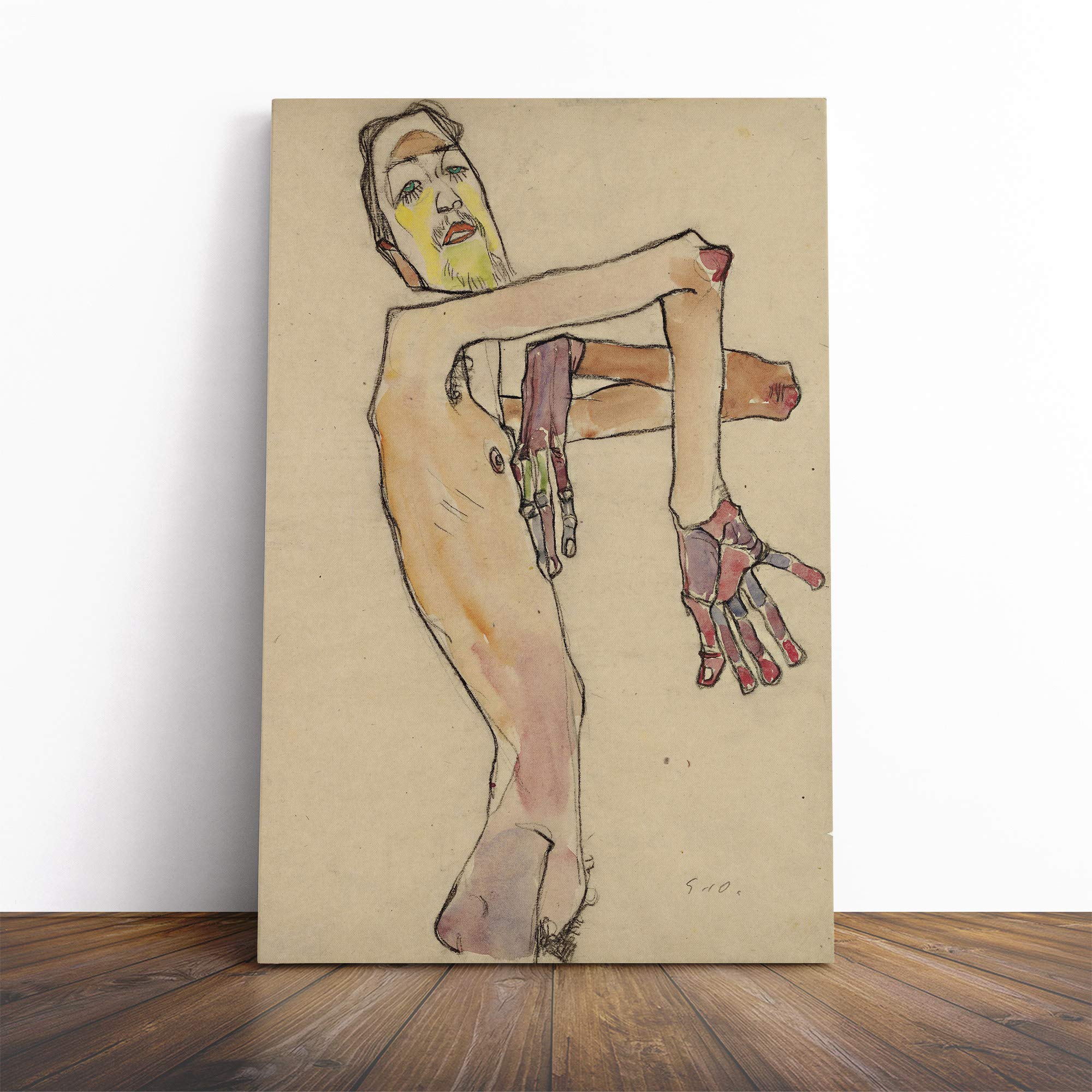 Egon Schiele Nude with Crossed Arms Canvas Print | Gallery Wrapped 30mm Frame Wall Art | 20x14 inches | Ready to Hang | Modern People Picture | Living Room Bedroom Lounge Office