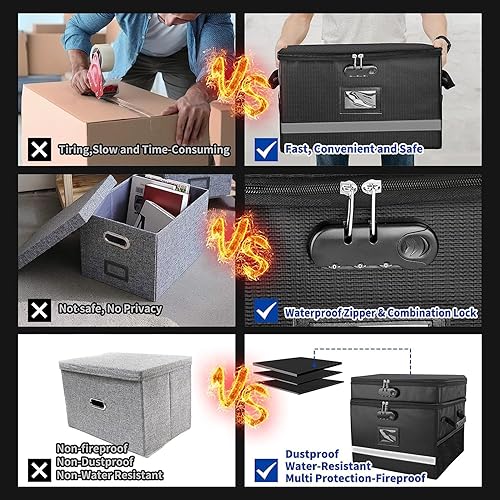 Miniatura 3 de Awiivee Caja de archivos ignífuga con cerradura, archivador de archivadores, caja de almacenamiento de documentos, organizador de archivos plegable