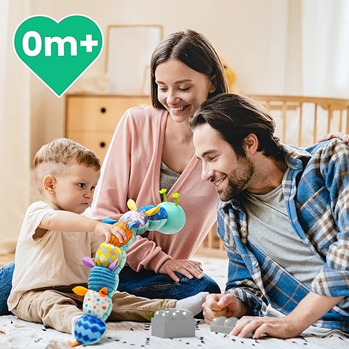 Miniatura 6 de Sumobaby Juguetes musicales para bebés, oruga de peluche con mordedor, arrugado multisensorial, sonajero y texturas, para el tiempo boca abajo,