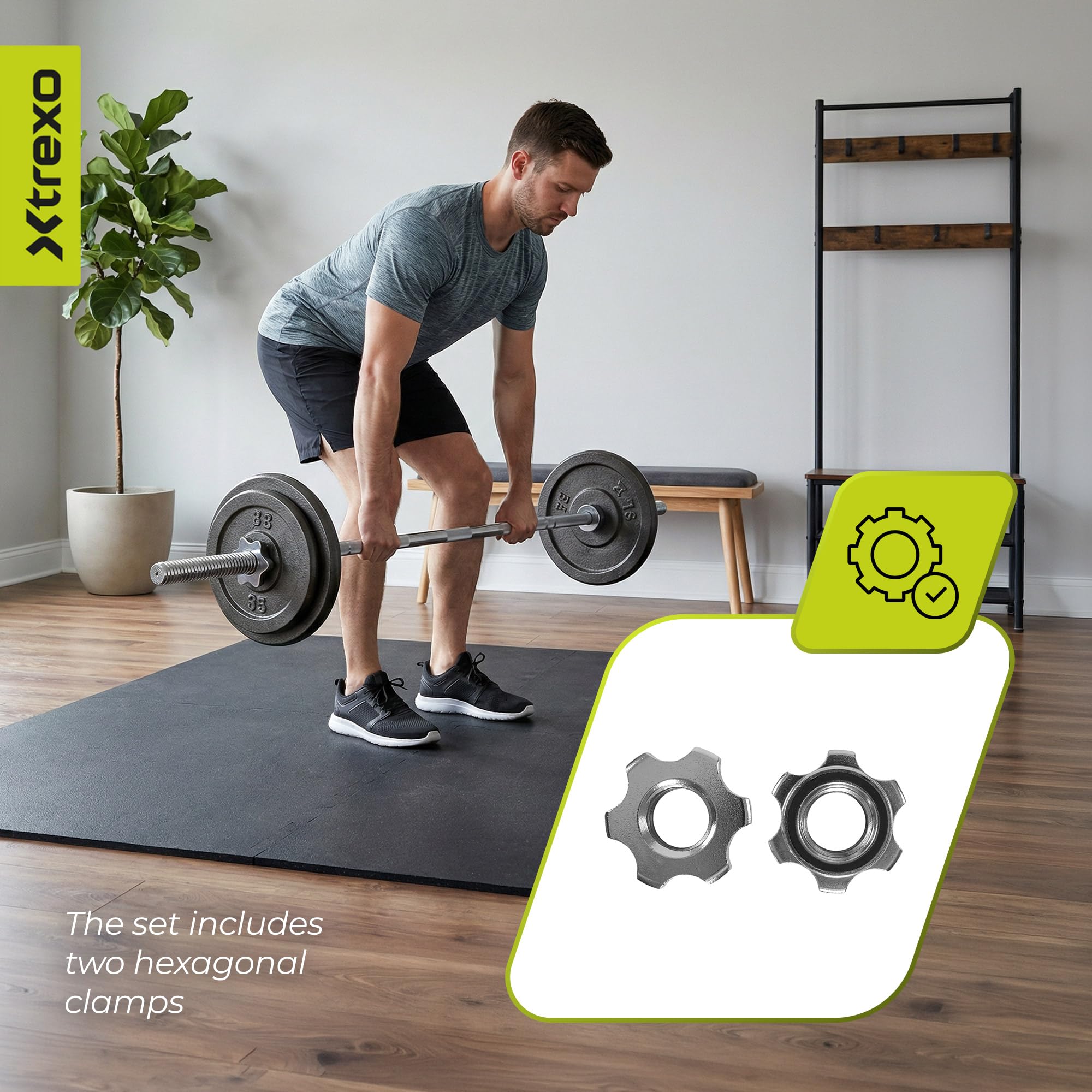XTREXO Sicherer Halt bis 140 kg – Langhantelstange mit Sternverschlüssen – Karbonstahl – 180 cm Grau – Für Bankdrücken, Kniebeugen und Home-Gym