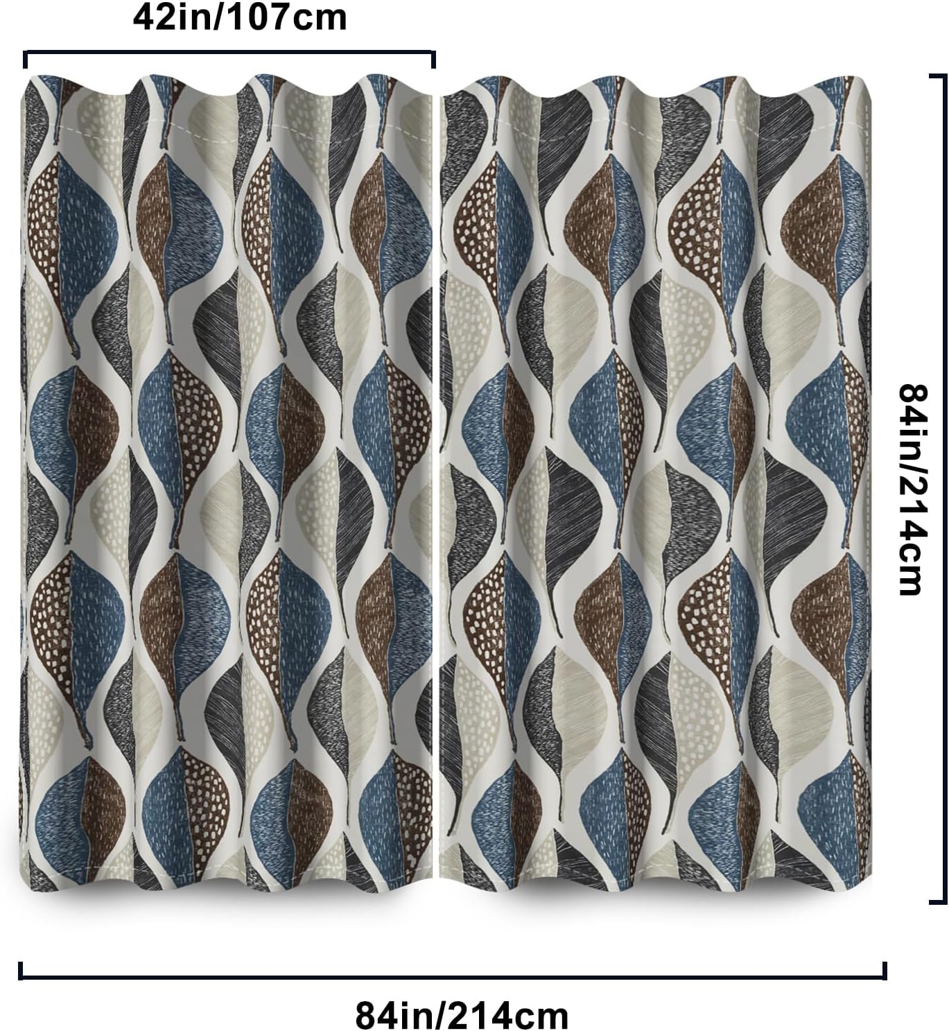 Ogee Print Blackout Curtains for Bedroom/Living Room,2 Panels Sets Window Curtain,Blue Brown Geometric Patterns Thermal Insulated Printed Curtains with Grommet,42" Wx84 L