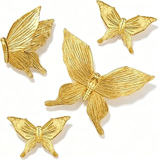 3D Gold Butterfly Wall Decor Set of 4, Resin Vintage Butterflies Wall Art