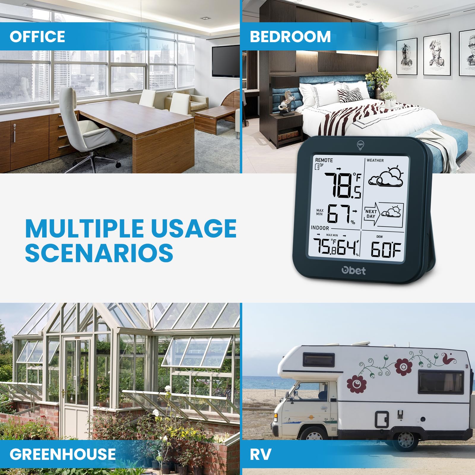 Termómetro para interiores y exteriores, estación meteorológica inalámbrica, funciona con pilas, termómetro interior y exterior, monitor remoto de temperatura y humedad con retroiluminación y punto de