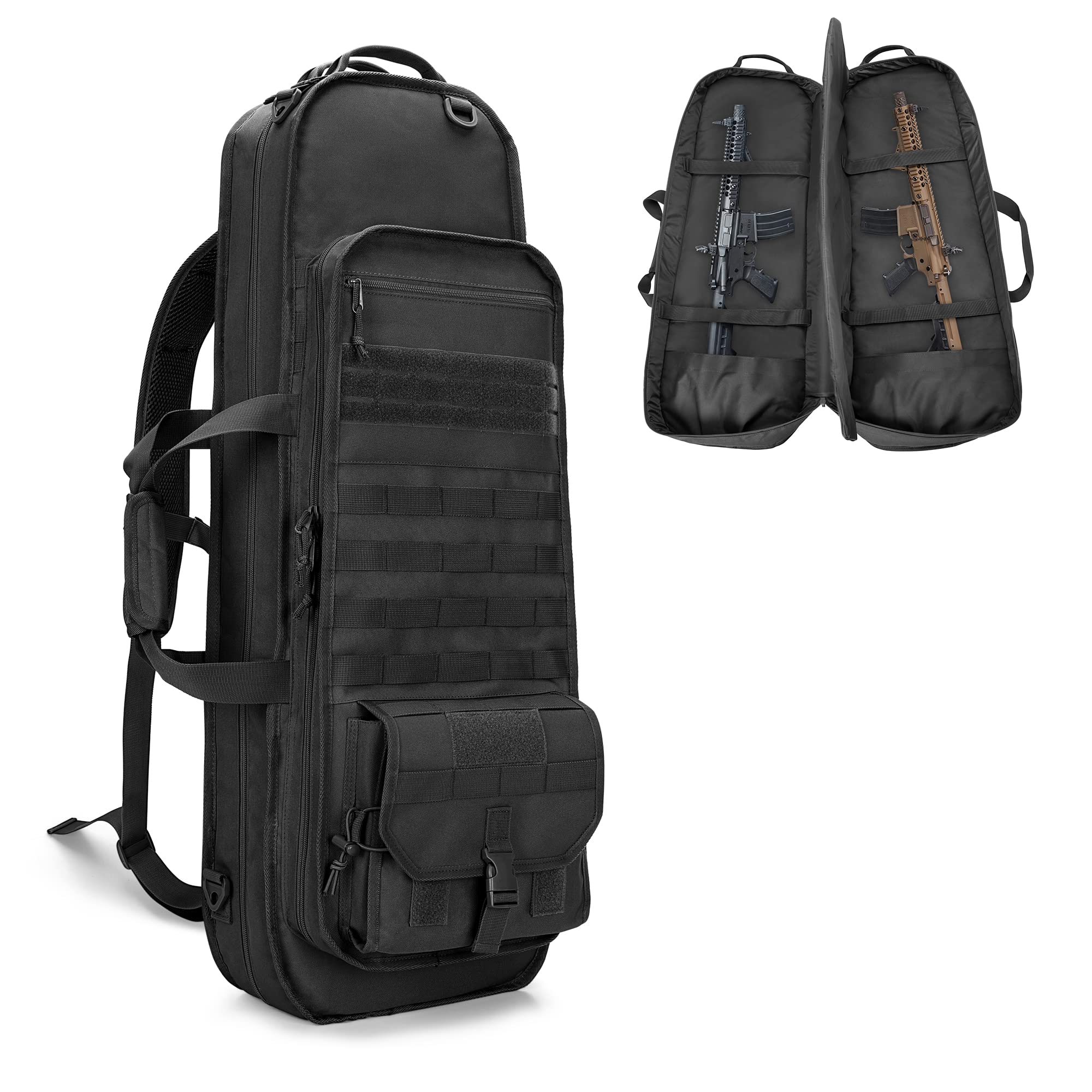 GOBUROS Tactical Rifle Bag Rucksack für 81CM Gewehre, weicher Gewehrkoffer mit 3 Magazinhaltern, gepolsterten Schultergurten, abschließbarem Reißverschluss und Molle-System für Jagd und Schießen