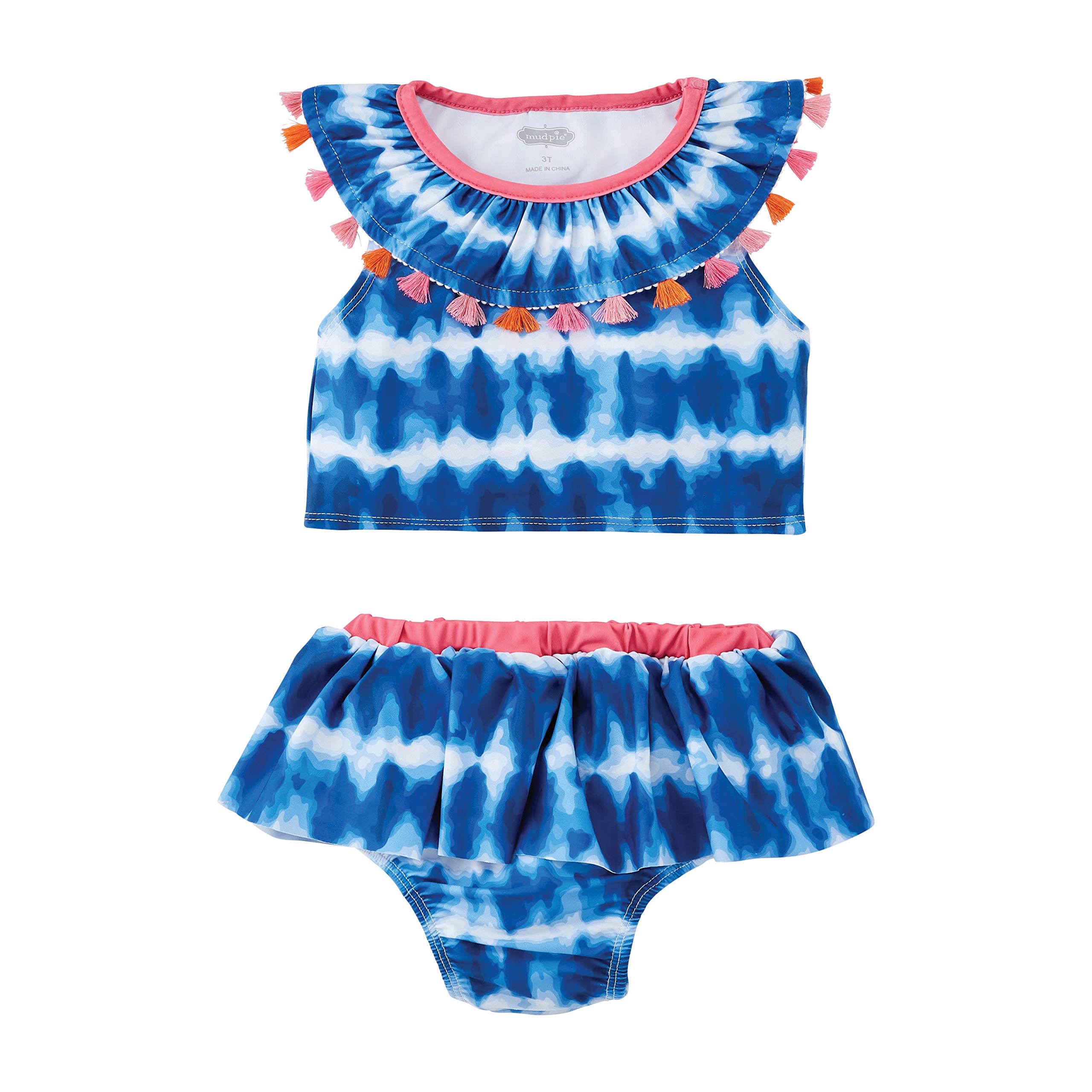 Mud Pie Girls' TIE DYE Tassel Swimsuit, Blue, 2T