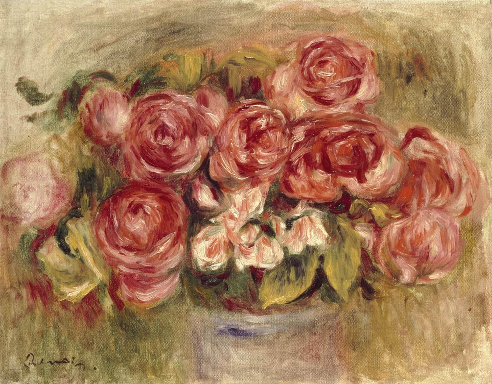 ARTXLXXBN Famous Painting Art Wall Decor Abstract Art Picture Still Life of Roses in a Vase by Pierre Auguste Renoir Animal Pictures for Home Decor 60x90cm