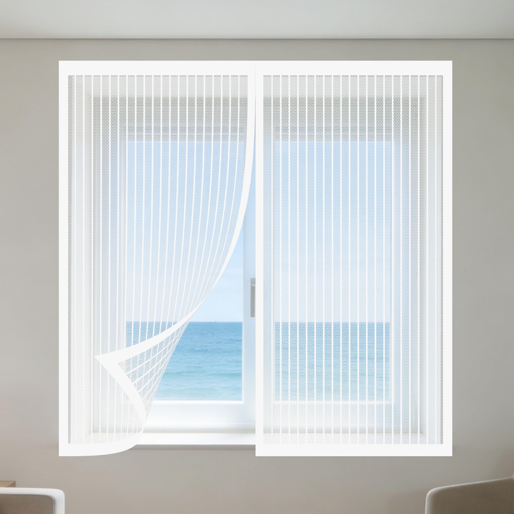 Fly Screens Windows 115 x 140 cm with Selfadhesive Window Nets to Keep Bugs Out with Installation Accessories for Living Room Bedroom Offfice, White