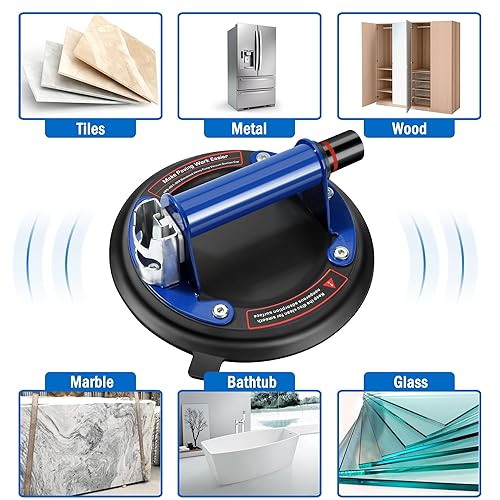 Miniatura 4 de Paquete de 2 ventosas de vidrio, ventosas de vidrio al vacío de 8 pulgadas con mango de metal para levantar vidrio grande, elevador de panel de mano