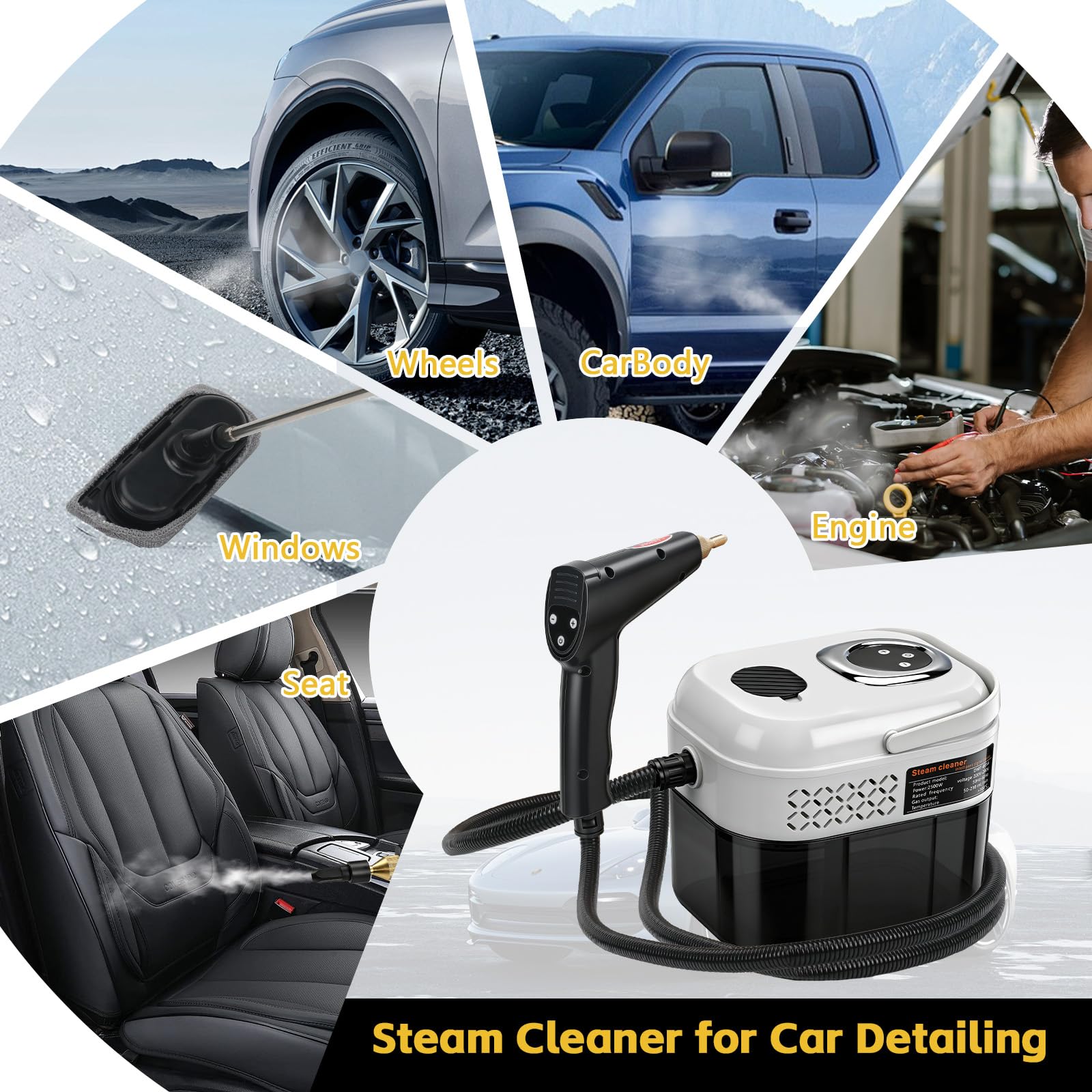 Limpiadores a Vapor Portátiles de Alta Temperatura y Presión de 2500 W | Ajustable 6 Niveles 1700ml, Para Hogar Cocina Baño Coche Suelos Muebles