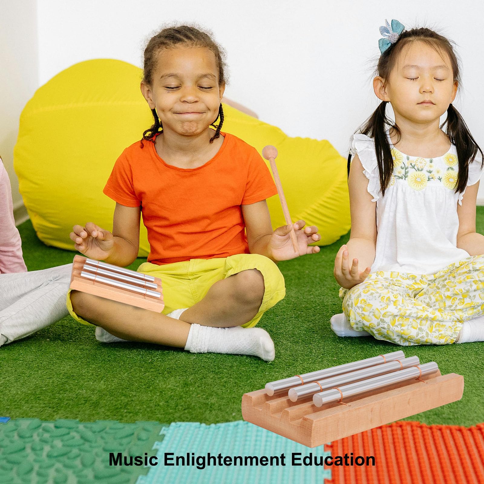 LIEKE Chime 3 Ton Klangstab für Yoga Meditation Klangheilung, Holz Hand Glockenspiel Glocken Percussion Instrument für Lehrer Klassenzimmer Management Tool