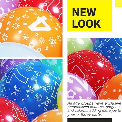 Miniatura 4 de Globos de 1er cumpleaños, 24 globos de látex arcoíris de 12 pulgadas de colores surtidos, globos número 1, globos de dígitos, globos de fiesta para
