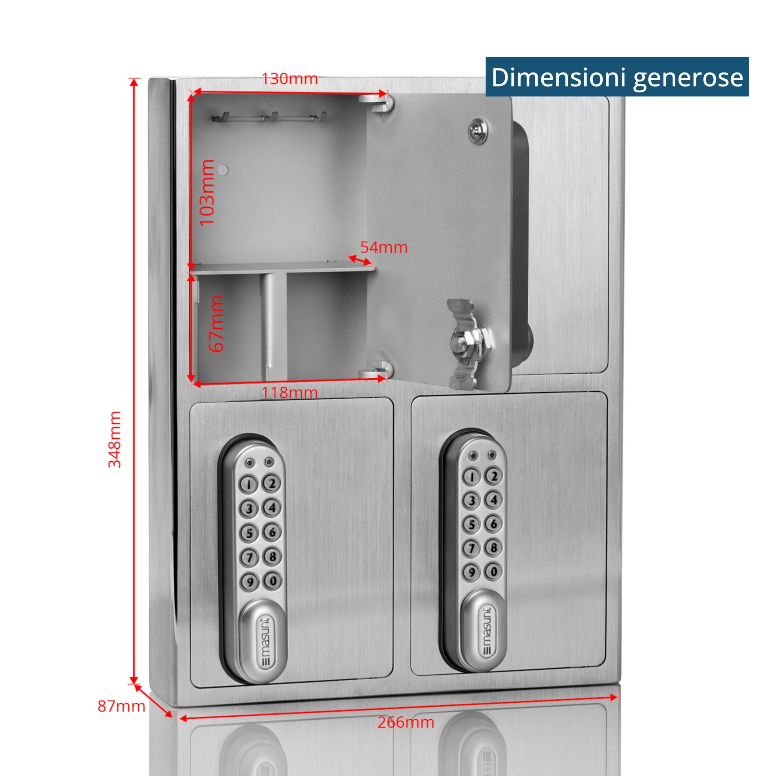 masunt cassaforte per chiavi 1420 E Code | Innovativa assegnazione online del codice a distanza | cassaforte elettronica per chiavi in acciaio inox V2A massiccio | 4 scomparti | antieffrazione
