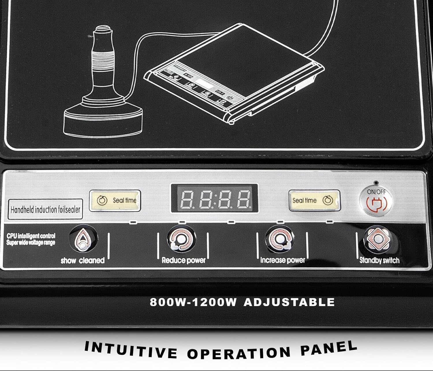 GLF-500F Induction Sealer, 800-1200W Induction Sealing Machine, Handheld Bottle Cap Sealer for Ø15-100mm / Ø0.59”-3.94” Foil Caps, Digital Display, Auto Counting Function
