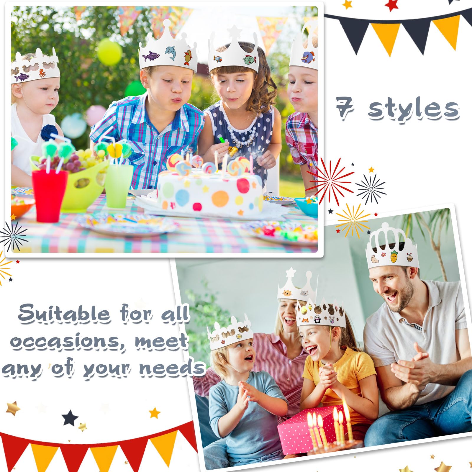 Thenshop Coronas de papel blancas para niños para decorar fiestas de cumpleaños en blanco, coronas para niños, princesa, reina