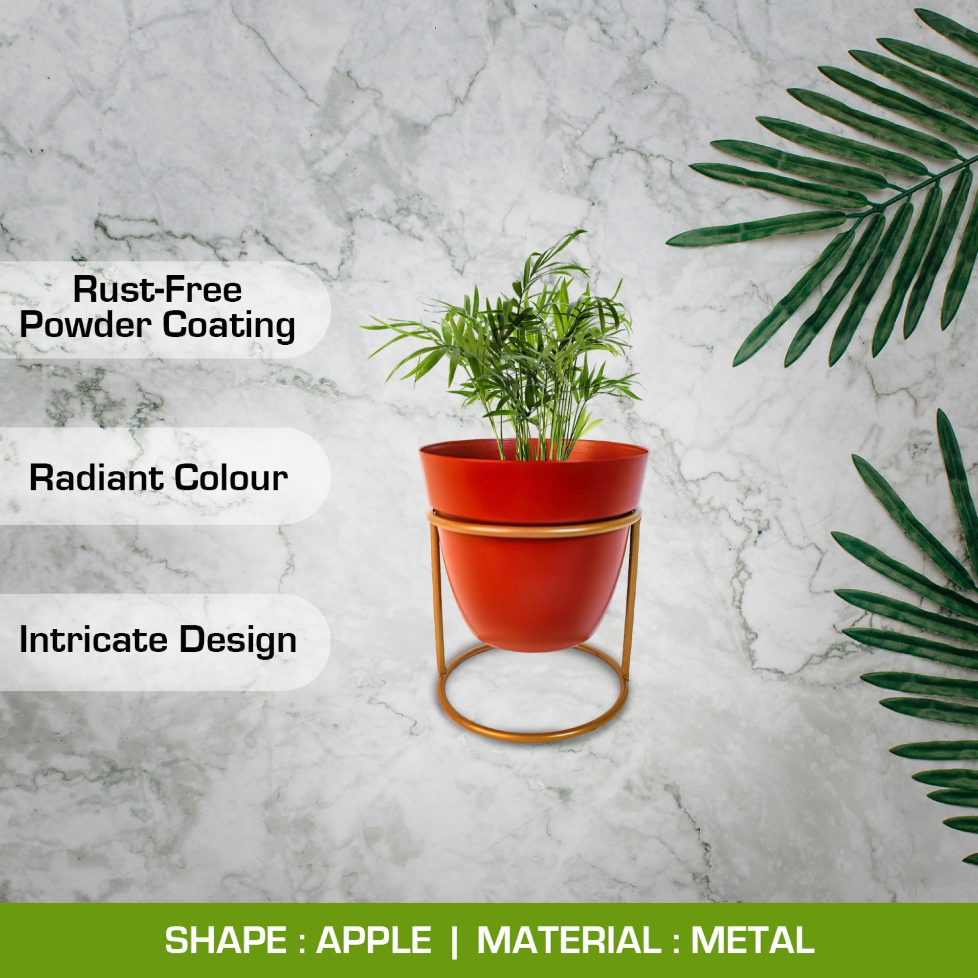 Metal Flower Vase Planter - Red & Iron Stand -3