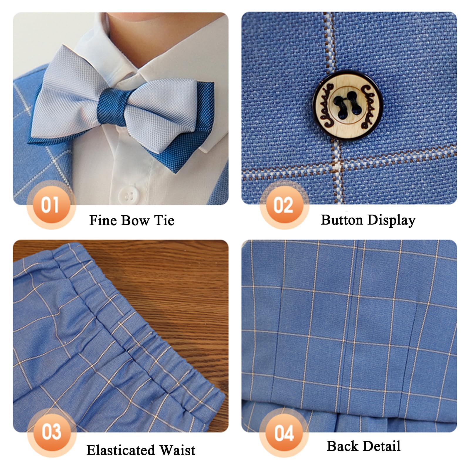 Traje de Caballero para Bebés Niños Conjunto de Ceremonia Niño Set de Camisa + Pantalón/Pantalones Cortos + Chaleco + Pajarita + Broche de Flore 5 Piezas