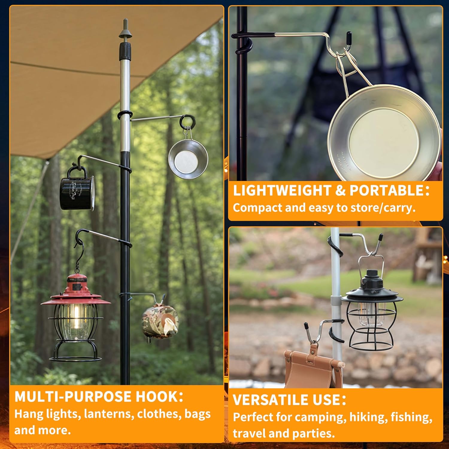 Camping Lantern Hooks Outdoor Lighting Hook for Camping Tent lamp Hanger,Wild Bird Feeder,Bird House,Tent Pole Light Hanger Holder