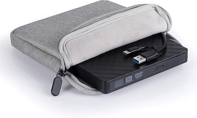 Litesort External CD DVD Drive, USB 3.0 Type-C Portable CD ROM DVD +/-RW Optical Drive Burner Player with Protective Carrying Case Sleeve for Windows 10/11 Laptop PC, Mac OS MacBook Pro/ Air, iMac
